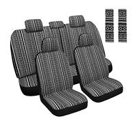 HAIYAOTIMES Baja Saddle Blanket Car Seat Covers Full Set with Seat Belt Pads, Washable Breathable Seat Covers for Cars, Universal Fit Interior Covers for Most Cars, Airbag Compatible, Black/White
