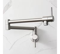 HAIYUNDA Robinets de cuisine, montage mural, double articulation, bras pivotant, évier de cuisine, pliable, extensible, avec un trou, deux poignées (nickel brossé)