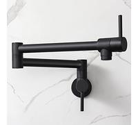 HAIYUNDA Robinets de remplissage noirs modernes à montage mural à double articulation pour évier de cuisine en laiton massif avec bras oscillant pliable extensible à un trou à deux poignées (noir mat)