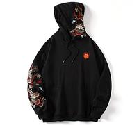 HaiZi XiHuan Streetwear Sweat à capuche pour homme Motif dragon brodé, noir, XX-Large