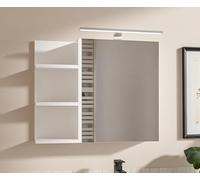 HAJDUK FURNITURE Armoire De Salle De Bain Blanche 60x50 cm avec Miroir LED Et Étagères À Gauche Armoire Murale 1 Porte Rangement Salle De Bain Moderne Ouverture sans Poignée