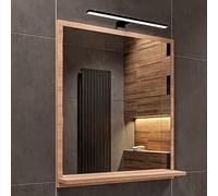 HAJDUK FURNITURE Miroir LED Salle de Bain Style Sonoma avec Tablette - 70x60 cm - Lumière 4000K IP44 - Glace Murale Moderne Rectangulaire avec Cadre LED Noir - Miroir de Rangement pour Salle d’Eau