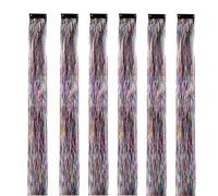 HAJHI 50cm Extension Cheveux Clip Pour Filles Sans Couture Coloré 6 Pièces Hair Tinsel Scintillant Reflets Meche Cheveux Pour Noël Halloween Nouvel An(3.5 * 50CM_3-COLOR)