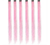 HAJHI 6 Pièces Féérique Extension Cheveux Clip Pince BB 60cm Hair Tinsel Sans Couture Les Jours Mèches De Cheveux Pailletées Les Teints(Pink)