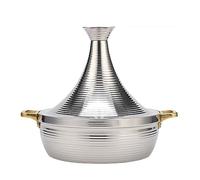 HAJHI Anti-Adhésif Tajine Induction 304 Acier Inoxydable Plat Tajine pour Hôtels Marmite avec Poignées pour Cuisinières à Gaz(Silver,22cm)