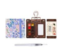 HAJHI Ensemble De Peinture Aquarelle Avec Carnet De Croquis Boîte En Bois Kit De Peinture Aquarelle De Portable Chinois Pour Cafés Street Art(4 pcs - A - 8 colours)