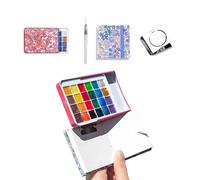 HAJHI Ensemble De Peinture Aquarelle Avec Carnet De Croquis Boîte En Bois Kit De Peinture Aquarelle De Portable Chinois Pour Cafés Street Art(4 pcs - 24 colours D)