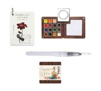 HAJHI Ensemble De Peinture Aquarelle Avec Carnet De Croquis Boîte En Bois Kit De Peinture Aquarelle De Portable Chinois Pour Cafés Street Art(4 pcs - A - 15 colours A)