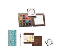 HAJHI Ensemble De Peinture Aquarelle Avec Carnet De Croquis Boîte En Bois Kit De Peinture Aquarelle De Portable Chinois Pour Cafés Street Art(4 pcs - Blue - 15 colours C)