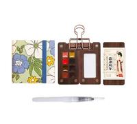 HAJHI Ensemble De Peinture Aquarelle Avec Carnet De Croquis Boîte En Bois Kit De Peinture Aquarelle De Portable Chinois Pour Cafés Street Art(4 pcs - C - 8 colours)