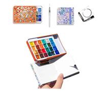 HAJHI Ensemble De Peinture Aquarelle Avec Carnet De Croquis Boîte En Bois Kit De Peinture Aquarelle De Portable Chinois Pour Cafés Street Art(4 pcs - 24 colours C)