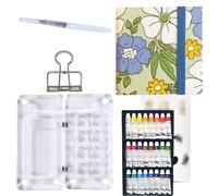 HAJHI Kit Aquarelle Miniature Portable Ensemble De Peinture Aquarelle Tissu/Cuir Carnet De Croquis Avec Pinceau Zone De Palette Journal Quotidien(Green D-24 colour)