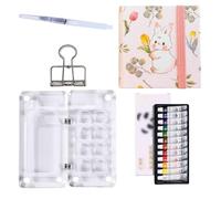HAJHI Kit Aquarelle Miniature Portable Ensemble De Peinture Aquarelle Tissu/Cuir Carnet De Croquis Avec Pinceau Zone De Palette Journal Quotidien(Rabbit B-12 colour)