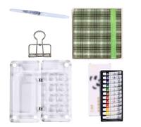 HAJHI Kit Aquarelle Miniature Portable Ensemble De Peinture Aquarelle Tissu/Cuir Carnet De Croquis Avec Pinceau Zone De Palette Journal Quotidien(Green A-12Colours)