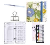 HAJHI Kit Aquarelle Miniature Portable Ensemble De Peinture Aquarelle Tissu/Cuir Carnet De Croquis Avec Pinceau Zone De Palette Journal Quotidien(Green D-12 colour)