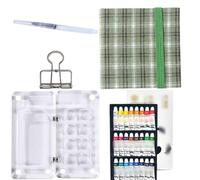 HAJHI Kit Aquarelle Miniature Portable Ensemble De Peinture Aquarelle Tissu/Cuir Carnet De Croquis Avec Pinceau Zone De Palette Journal Quotidien(Green C-24 colour)