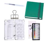 HAJHI Kit Aquarelle Miniature Portable Ensemble De Peinture Aquarelle Tissu/Cuir Carnet De Croquis Avec Pinceau Zone De Palette Journal Quotidien(Green B-12Colours)