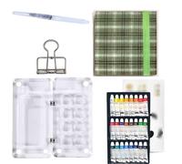 HAJHI Kit Aquarelle Miniature Portable Ensemble De Peinture Aquarelle Tissu/Cuir Carnet De Croquis Avec Pinceau Zone De Palette Journal Quotidien(Green A-24Colours)