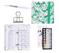HAJHI Kit Aquarelle Miniature Portable Ensemble De Peinture Aquarelle Tissu/Cuir Carnet De Croquis Avec Pinceau Zone De Palette Journal Quotidien(Green F-12Colours)