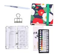 HAJHI Kit Aquarelle Miniature Portable Ensemble De Peinture Aquarelle Tissu/Cuir Carnet De Croquis Avec Pinceau Zone De Palette Journal Quotidien(Red A-12Colours)