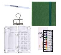 HAJHI Kit Aquarelle Miniature Portable Ensemble De Peinture Aquarelle Tissu/Cuir Carnet De Croquis Avec Pinceau Zone De Palette Journal Quotidien(Green E-12Colours)