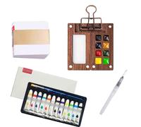 HAJHI Tout-En-Un Ensemble De Peinture Aquarelle Notes Portable Kit De Peinture Aquarelle De Esquisses Pour Débutants Pique-Niques(Walnut - 8 grid)
