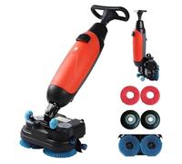 HajMyrdonyx Mini Autolaveuse Professionnelle Batterie 120 Min, Brosses Rotatives Doubles 18 Po Large, Rotation À 360°, Polisseuse pour Nettoyage Industriel des Sols, Réservoir 3 Gallons Red