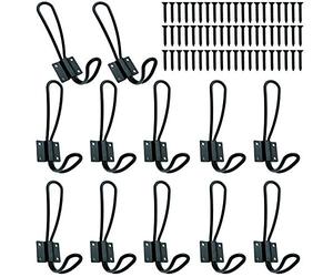 Hajoyful Lot de 12 crochets d'entrée rustiques avec vis métalliques incluses, crochets muraux rustiques décoratifs noirs, double organiseur vintage