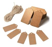 HAKACC 100pcs Kraft Paper Gift Tags with Free 100 Root Natural Jute Twine(Water Ripple)