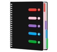 HAKACC Carnet à spirale, bloc-notes DIN A4 avec couverture rigide, format 21 x 29,7 cm, bloc-notes avec séparateur pour le travail, l'école, l'écriture, Noir