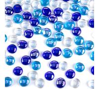 HAKACC Lot de 120 cabochons en verre irisés - Bleu - Pierres décoratives blanches - Pierres plates irisées - Décoration de mosaïque