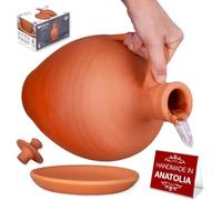 Hakan Anadolu Ensemble pichet à eau en argile naturelle | Carafe et assiette en terre cuite non émaillée | Petite carafe à boue traditionnelle | Bocal de poterie pour eau potable (taille L, 3 005 g)