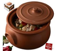 Hakan Casserole en argile faite à la main avec couvercle, batterie de cuisine en terre cuite naturelle non émaillée, casserole en terre cuite, cocotte, plat en terre cuite, plat coréen, indien,