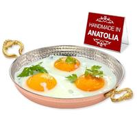 Hakan Poêle à œufs en cuivre pour la cuisine | Poêle à frire faite à la main | Poêle martelée avec double poignées pour omelette | Ustensiles de cuisine authentiques et idée cadeau en cuivre, 18 cm
