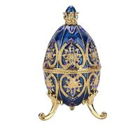 Hakeeta La Lavande Boîte À Bijoux en Forme D'œuf Coffret À Bijoux Fabergé Œuf De Pâques Artisanat Russe Anniversaire De Mariage Cadeau De Noël pour Elle Fille Femme, 7.5 * 6.5 * 5.2cm (Paon Bleu)