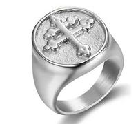 Hakfeeo Bague en acier inoxydable pour homme avec croix de Lorraine chevaliers Templiers Croisés Accessoire de bijoux, 13, Métal, Métal.