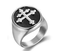 Hakfeeo Bague en acier inoxydable pour homme avec croix de Lorraine chevaliers Templiers Croisés Accessoire de bijoux, 7, Métal, Métal.