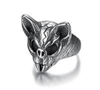 Hakfeeo Bat & Wolf Face Ring for Men - Stainless Steel Gothic Ring, Size 7-13, Edgy Animal Jewelry, Vampire Goth Accessory Gift for Him