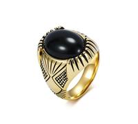 Hakfeeo Men's 20MM Wide Band Ring - Bold Stripe Stainless Steel with Inlaid Gemstone, Retro Punk Gothic Rock Jewelry