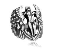 Hakfeeo Men's Stainless Steel Ring, Vintage Punk Rock Angel Wing Cross Archangel Biker Ring, Gothic Statement Jewelry for Party & Daily Wear