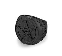Hakfeeo Pentagram Ring for Men - Baphomet Goat & Leviathan Cross Satanic Symbol - Stainless Steel Devil Occult Jewelry