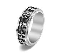 Hakfeeo Spinner Ring for Anxiety Relief - Unisex Stainless Steel Skull & Crossbones Fidget Ring, Stress Relieving Sensory Gothic Punk Jewelry