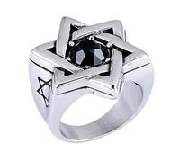 Hakfeeo Star of David Ring for Men Women, 18K Gold & Black Stainless Steel Vintage CZ Signet Protection Amulet Ring