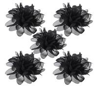 HAKIDZEL 5 Bagues Réglables en Tissu de Soie Noire, Accessoires Délicats pour Spectacle de Danse, Lot de 5 Fleurs Décoratives pour Femmes en Scène