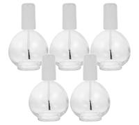 HAKIDZEL 5 pièces Lot de Flacons Verre pour à Ongles avec Pinceau et Bouchon Blanc Rechargeables et Transparents Bouteilles Compactes et Étanches pour Gel Polish et Nail Art Usage