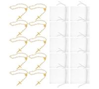 HAKIDZEL Bracelets de Baptême en Perles Blanches avec Croix, Alliage et Maille, 12 Sets pour Première Communion et Occasions Spéciales, Élégance Spirituelle Facile à Porter