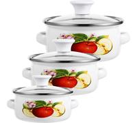 HAKIDZEL Casseroles Émaillées Miniatures Plusieurs styles Cuisine et Préparation de Bouillie Set de 3 à Soupe Double Poignée, Fond Plat, Dissipation Thermique, Motifs Plusieurs styles