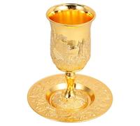 HAKIDZEL Coupe de Shabbat en Alliage de Zinc avec Soucoupe, Design Unique et Pratique, pour Pâque et Usage Domestique, Set de 1 pour Cérémonie Judaica