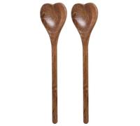 HAKIDZEL Cuillères en Bois Forme Cœur Lot de 2, Ustensiles la Cuisine pour Miel et Confiture, Cuillères Longues à Mélanger, Portion pour 2 Personnes, 25,5X7X1,3 CM
