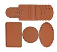 HAKIDZEL Étiquette de Vêtements Pu en Cuir 15pcs pour Couture et Repassage, Formes Rectangle, Ovale et Ronde, pour Shorts et Pulls Lors D'engagements et Douches Nuptiales